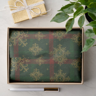 Papier Mousseline Steampunk Flocon de neige Rouge et vert Tartan