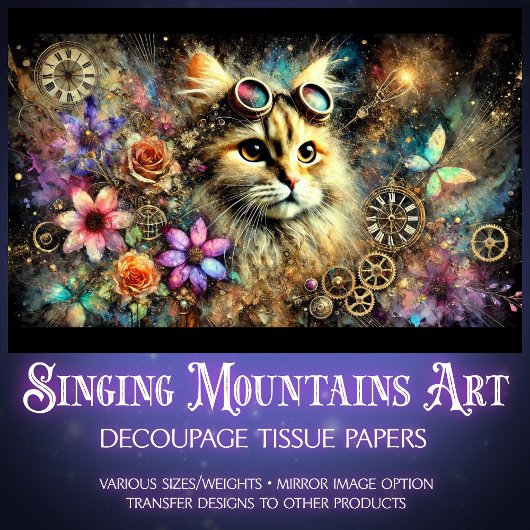 Papier Mousseline Steampunk Floral Imaginaire Chat Portrait Découpag