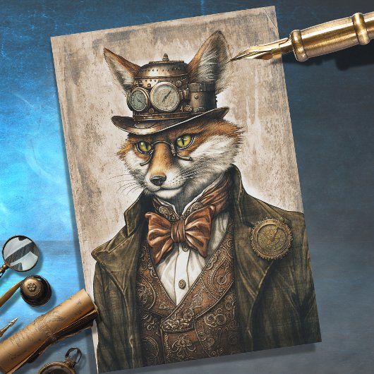 Papier Mousseline Steampunk Fox 1 Découpage Papier Tissu