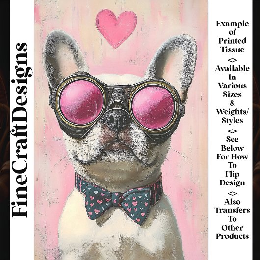 Papier Mousseline Steampunk French Bulldog + Heart AR5 Decoupage