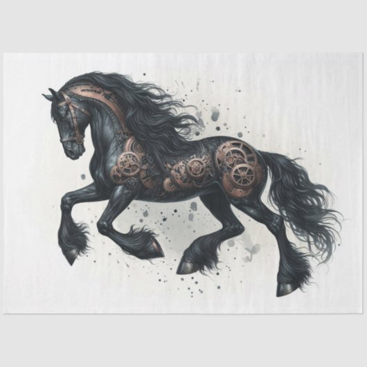 Papier Mousseline Steampunk Friesian Horse aquarelle Découpage (Recto)