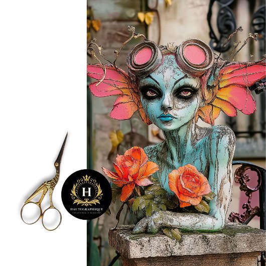 Papier Mousseline Steampunk Gargoyle Floral Decoupage