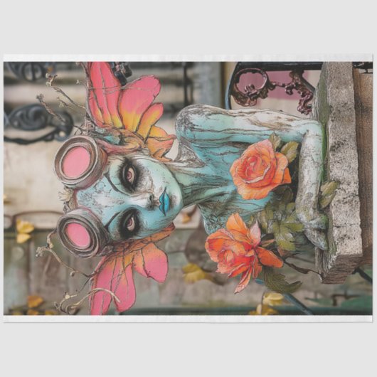 Papier Mousseline Steampunk Gargoyle Floral Decoupage (Recto)