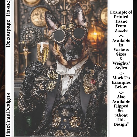 Papier Mousseline Steampunk German Shepherd, Alsacien BT5 Decoupage