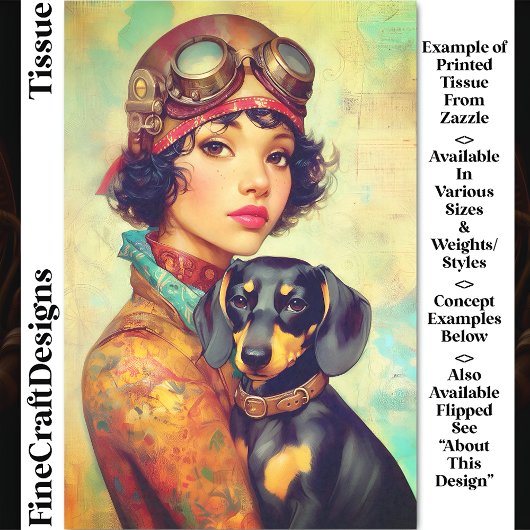 Papier Mousseline Steampunk Girl & Dachshund Chien DH6RF Decoupage