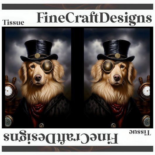Papier Mousseline Steampunk Golden Retriever Casquette Decoupage RL 