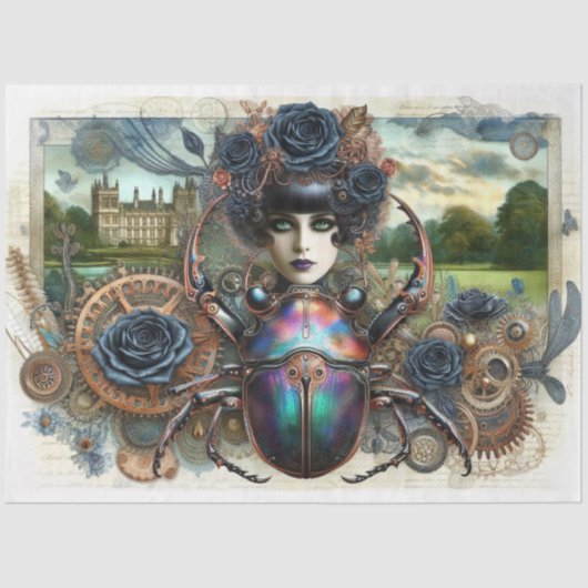 Papier Mousseline Steampunk Gothique Scarab Beetle Découpage (Recto)