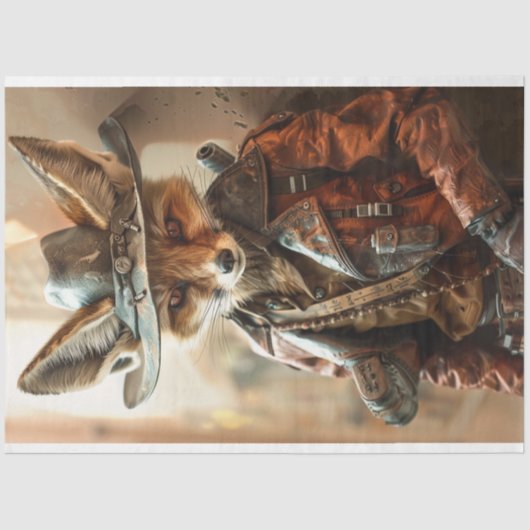 Papier Mousseline Steampunk Gunslinger Fox Decoupage (Recto)