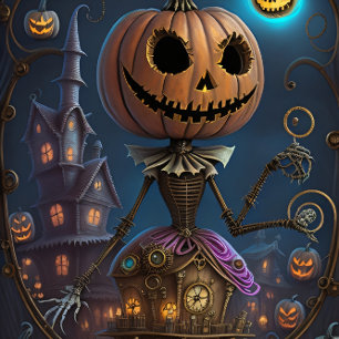 Papier Mousseline Steampunk Halloween Pumpkin Queen Castle 