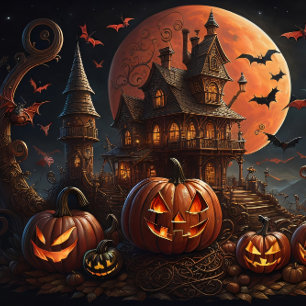 Papier Mousseline Steampunk Halloween Pumpkin town castle