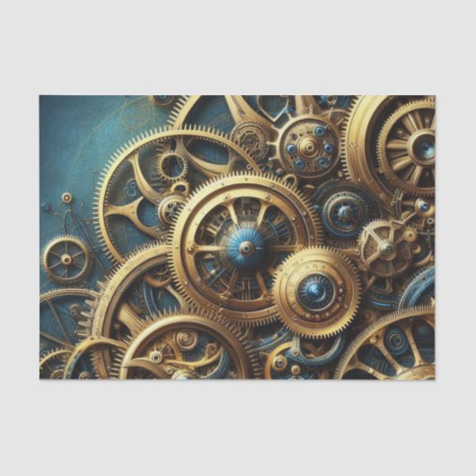 Papier Mousseline Steampunk Horkwork Or et Turquoise (Recto)