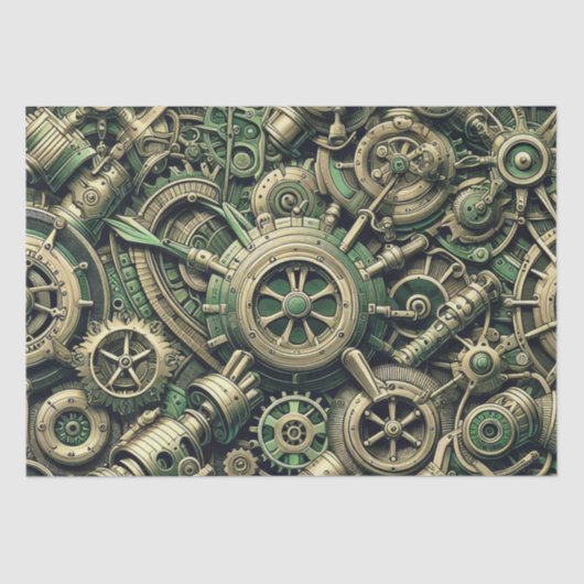 Papier Mousseline Steampunk Industrial Green Clocwork Gears (Recto)