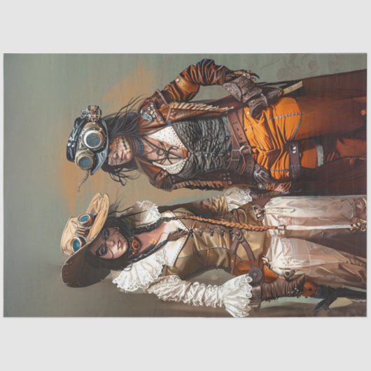 Papier Mousseline Steampunk Ladies Duo Gears and Grooves Decoupage (Recto)