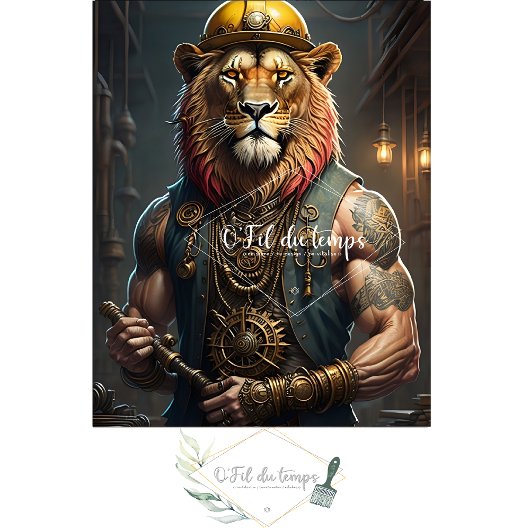 Papier Mousseline Steampunk Lion Construction Worker Decoupage