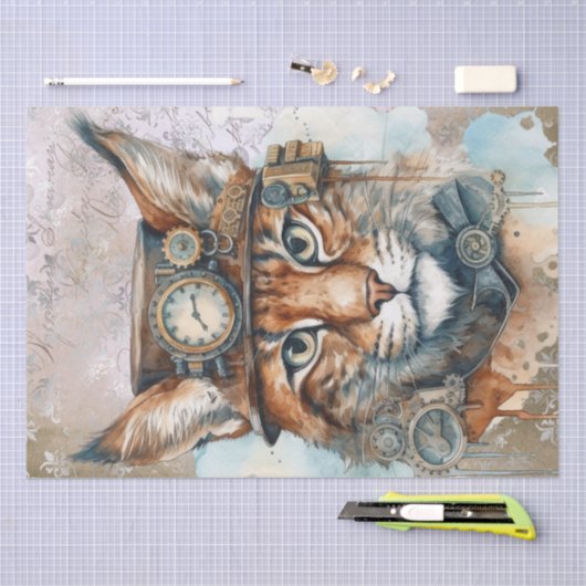 Papier Mousseline Steampunk Lynx Chat (Artisanat)