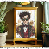 Papier Mousseline Steampunk Man Red & Black Fashion P7 Decoupage