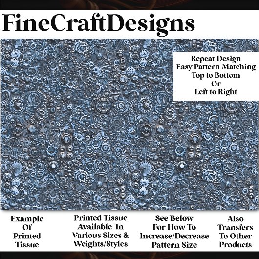 Papier Mousseline Steampunk Motif mécanique Bleu BN2 Découpage