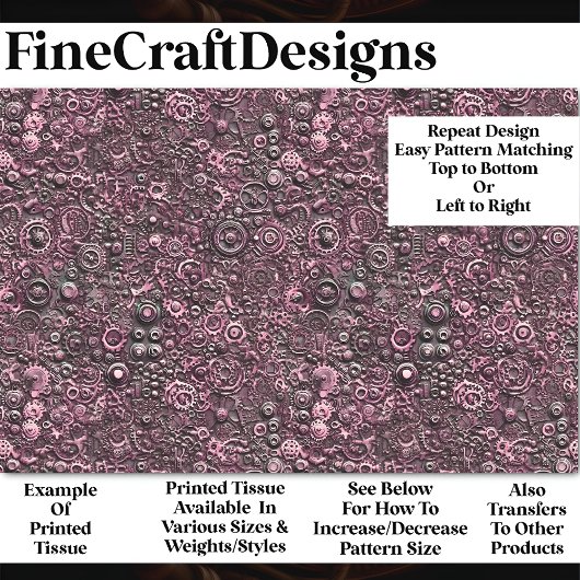 Papier Mousseline Steampunk Motif mécanique rose BN1 Découpage