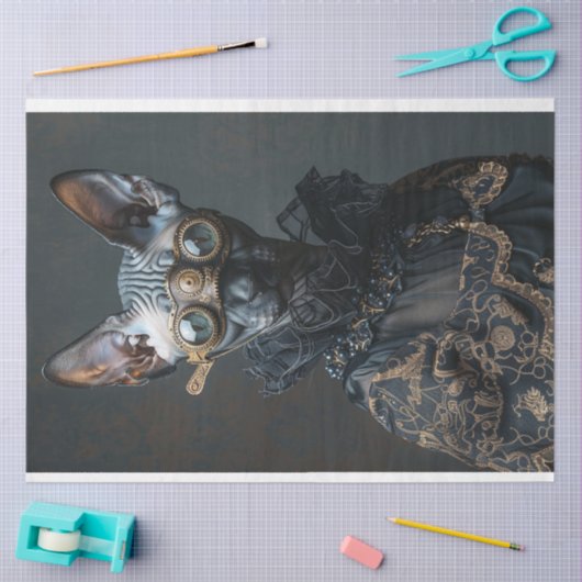 Papier Mousseline Steampunk noir Sphynx Chat Découpage (Artisanat)