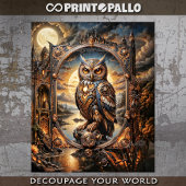 Papier Mousseline Steampunk Owl in apocalittic steampunk sunset