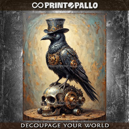 Papier Mousseline Steampunk raven with top hat and skull -