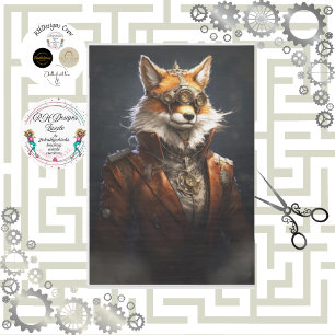 Papier Mousseline Steampunk Red Fox Uniform Decoupage