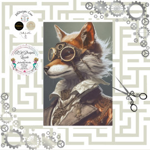 Papier Mousseline Steampunk Red Fox Victorian Style Découpage
