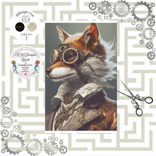 Papier Mousseline Steampunk Red Fox Victorian Style Découpage