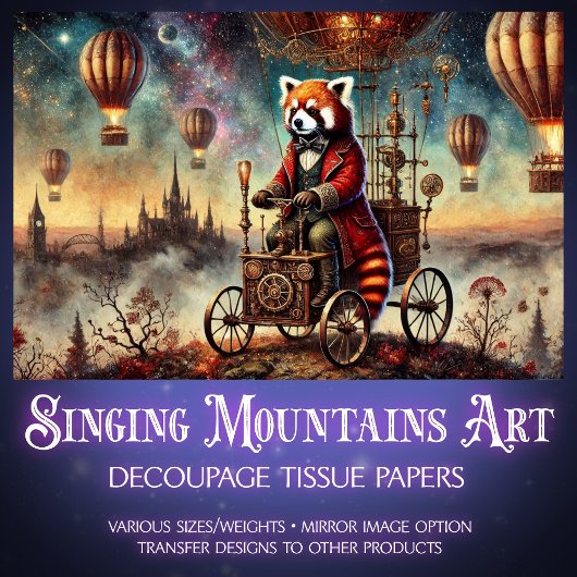 Papier Mousseline Steampunk Red Panda Balloon Voyage Découpage