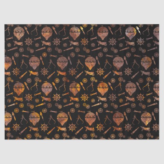 Papier Mousseline Steampunk Super Coloré Rousty Hot Air Ballons (Recto)