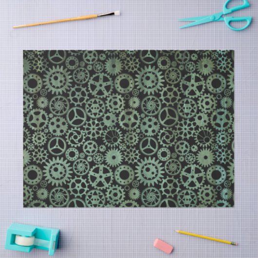 Papier Mousseline Steampunk Verdigris Bronze Gears (Artisanat)
