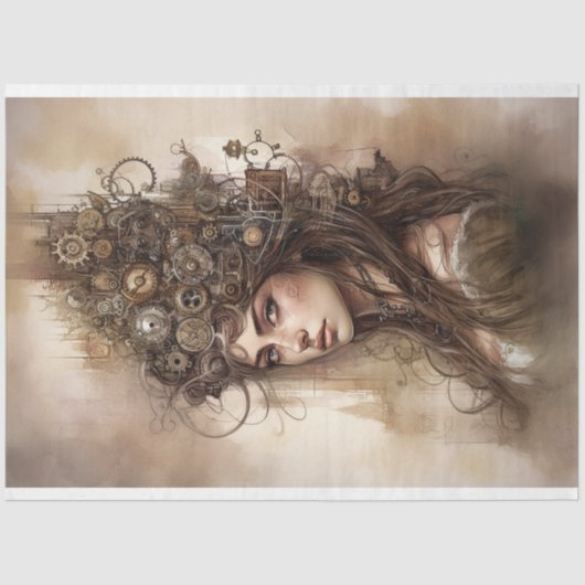 Papier Mousseline Steampunk Woman 2 papier découpage (Recto)