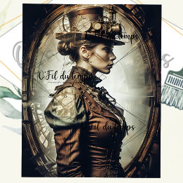 Papier Mousseline Steampunk Woman Decoupage v2