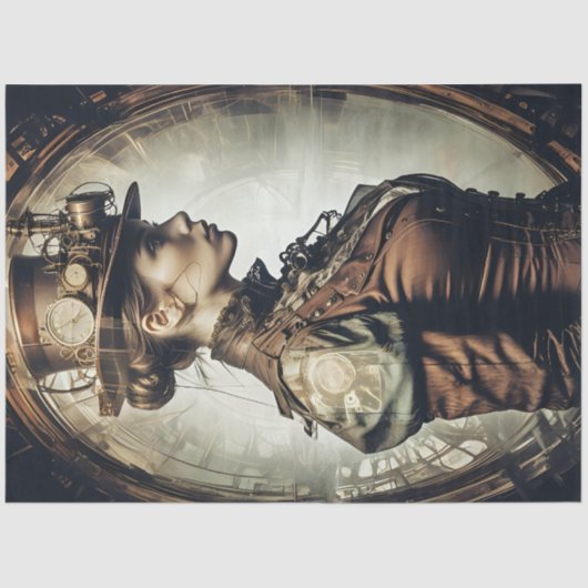 Papier Mousseline Steampunk Woman Decoupage v2 (Recto)