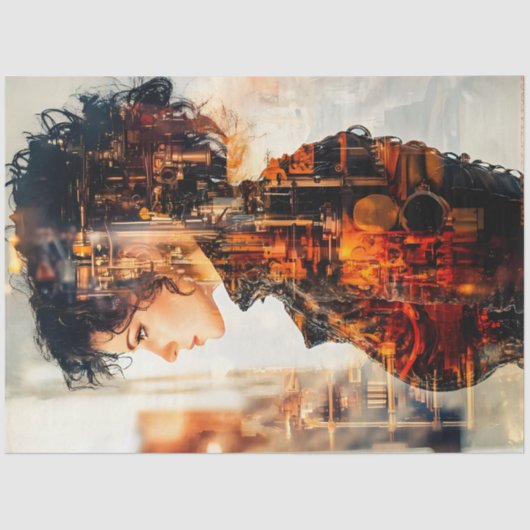 Papier Mousseline Steampunk Woman Decoupage v6 (Recto)