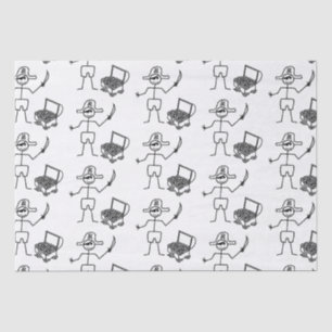 Papier Mousseline Stickman Pirate Avec Poitrine Au Trésor