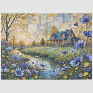 Papier Mousseline Stone Country Farmhouse in Patchwork Floral Valley