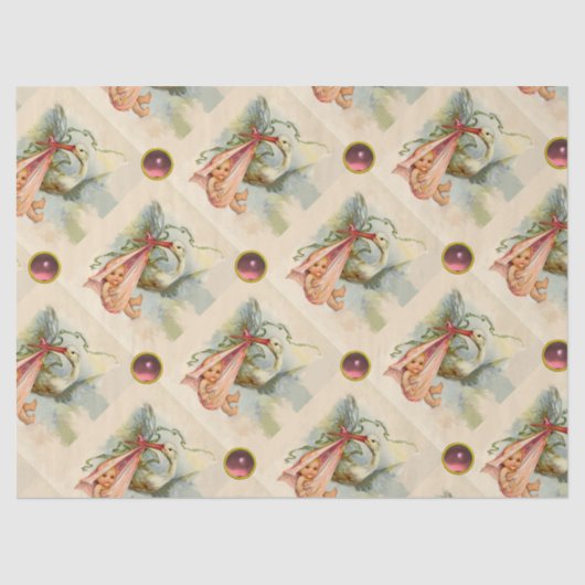 PAPIER MOUSSELINE STORK BABY SHOWER FILLE GEMMES ROSES (Recto)