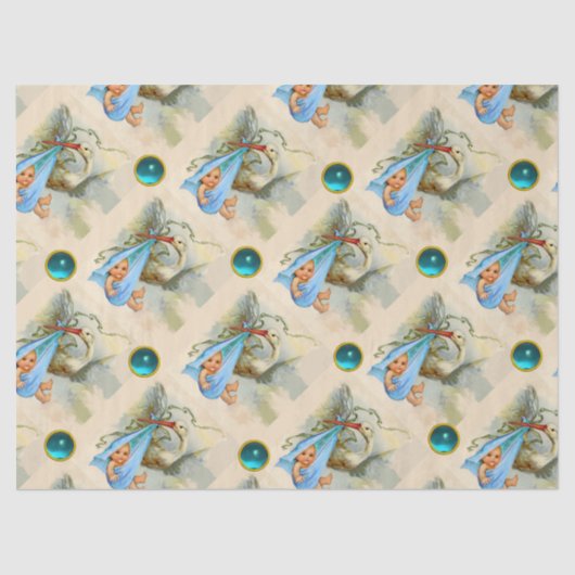 PAPIER MOUSSELINE STORK BOY BABY SHOWER BLEU GEMSTONES (Recto)