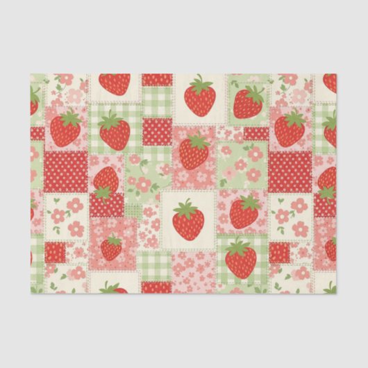 Papier Mousseline Strawberry Patchwork Picnic (4) (Recto)