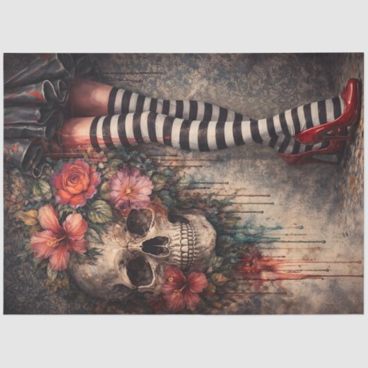 Papier Mousseline Striped Stockings Ruby Red Heels Skull Poster (Recto)