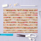 PAPIER MOUSSELINE STRIPES DE TONNE AVEC PÊCHE ROSE & FLEURS DE CRÈME (Artisanat)