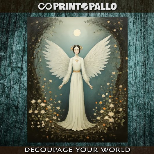 Papier Mousseline Style 1920 Angel avec fleurs