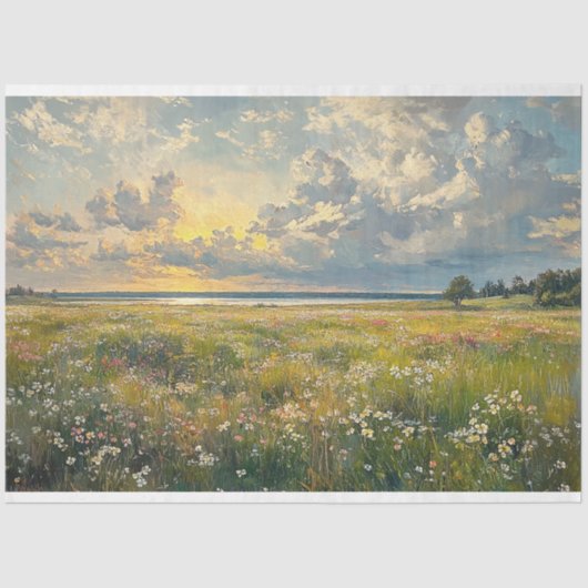 Papier Mousseline Style antique Delicate Fleur sauvage paysage de te (Recto)