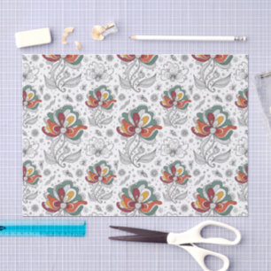 Papier Mousseline Style d'art de griffonnage abstrait floral vert ro