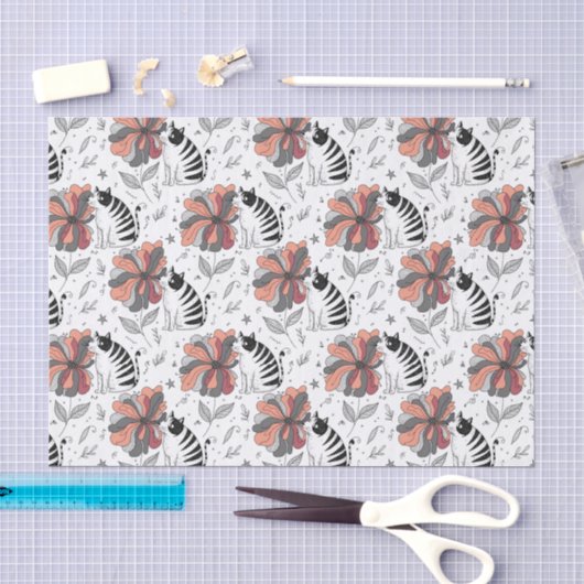 Papier Mousseline Style de chat de dessin abstrait sentant une fleur (Artisanat)
