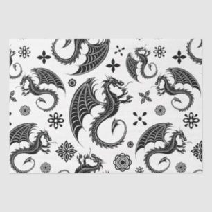 Papier Mousseline Style de tatouage en forme de dragon noir