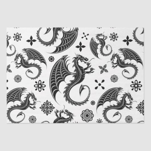 Papier Mousseline Style de tatouage en forme de dragon noir (Recto)