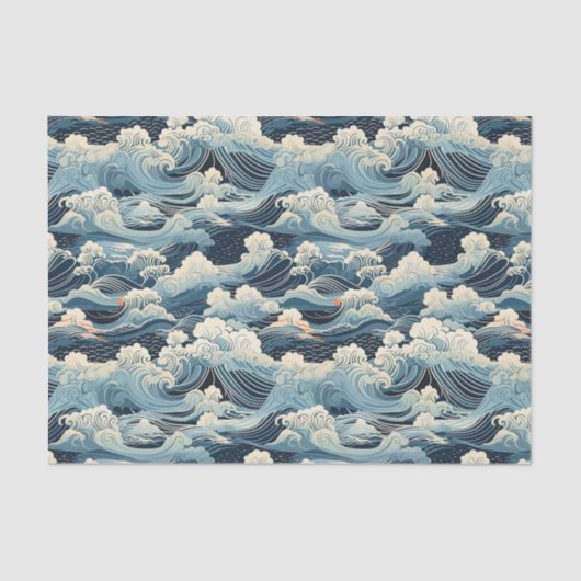 Papier Mousseline Style japonais Vagues océaniques Abstraites Découp (Recto)