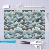 Papier Mousseline Style japonais Vagues océaniques Abstraites Découp (Artisanat)